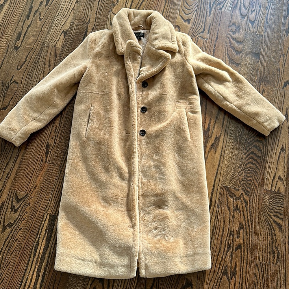 Faux fur knee length coat